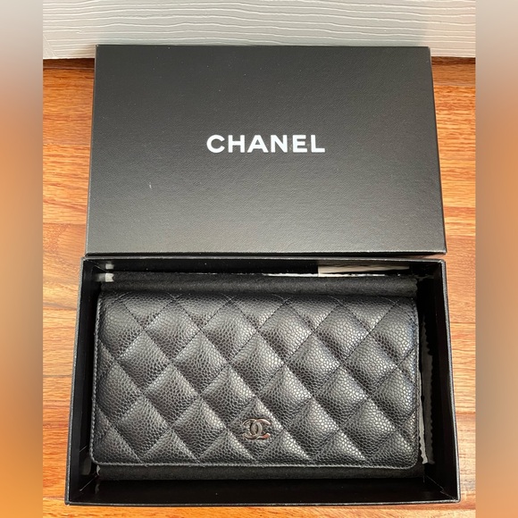 CHANEL Bifold Quilted Caviar Leather Long Wallet Black - Picture 1 of 14